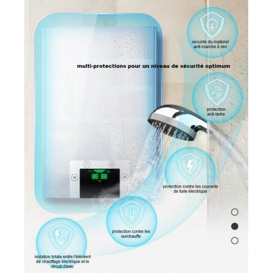 Chauffe-eau instantané électrique Eau chaude douche Tankless 3500W Salle de bain Cuisine 25-50 °C